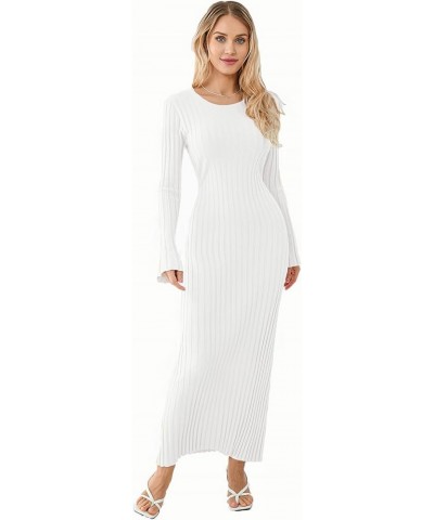 Women's Long Sleeve Bodycon Sweater Dress Solid Color Elegant Ribbed Knit Fall Midi Dresses Streetwear Clubwear White $10.66 ...