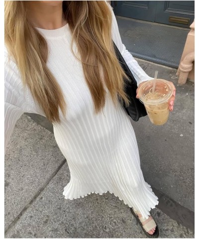 Women's Long Sleeve Bodycon Sweater Dress Solid Color Elegant Ribbed Knit Fall Midi Dresses Streetwear Clubwear White $10.66 ...