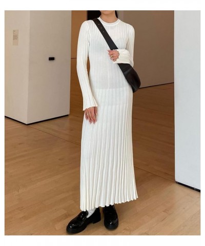 Women's Long Sleeve Bodycon Sweater Dress Solid Color Elegant Ribbed Knit Fall Midi Dresses Streetwear Clubwear White $10.66 ...