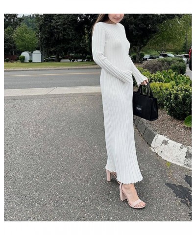 Women's Long Sleeve Bodycon Sweater Dress Solid Color Elegant Ribbed Knit Fall Midi Dresses Streetwear Clubwear White $10.66 ...