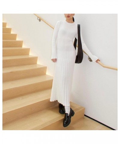 Women's Long Sleeve Bodycon Sweater Dress Solid Color Elegant Ribbed Knit Fall Midi Dresses Streetwear Clubwear White $10.66 ...