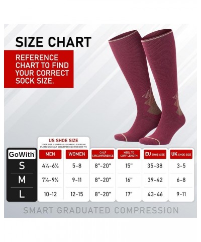 Merino Wool Compression Socks, 15-20 mmHg Thermal Travel Socks, Cushioned Knee High Hiking Socks for Men & Women Burgundy-bei...