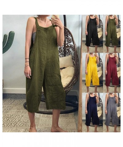 Ladies Capri Jumpsuits Linen Rompers Straight Leg Overalls Off The Shoulder Playsuit for Women Plus Size Pants Plain Jumpsuit...