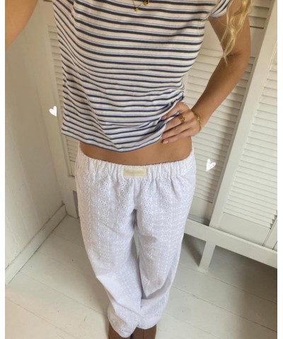 Women Y2k Lounge Pants Comfy Wide Leg Drawstring Elastic Palazzo Pants Summer Loose Casual Trousers Streetwear Embroidered Wh...