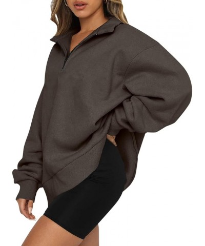 Womens Oversized Sweatshirts Hoodies Half Zip Pullover Fall Fashion Outfits 2023 Y2k Clothes Brown $10.80 Hoodies & Sweatshirts