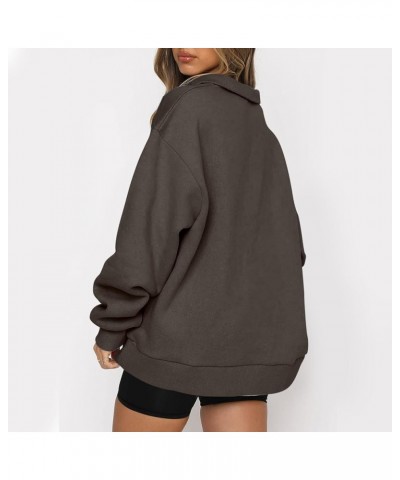 Womens Oversized Sweatshirts Hoodies Half Zip Pullover Fall Fashion Outfits 2023 Y2k Clothes Brown $10.80 Hoodies & Sweatshirts