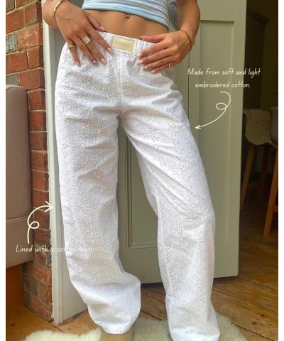 Women Y2k Lounge Pants Comfy Wide Leg Drawstring Elastic Palazzo Pants Summer Loose Casual Trousers Streetwear Embroidered Wh...