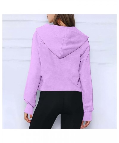 Women Half Zip Hooded Sweatshirt Thumb Hole Hoodie Pullover with Kangaroo Pocket Raglan Sleeve Quarter Zipper Hoodie 04 Purpl...