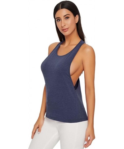 Women's Sleeveless Flowy Loose Fit Racerback Yoga Workout Tank Top Navy $8.15 Activewear