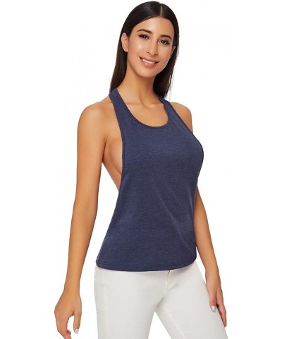 Women's Sleeveless Flowy Loose Fit Racerback Yoga Workout Tank Top Navy $8.15 Activewear