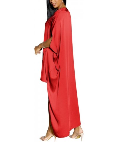 Women's Tunic Satin V Neck Batwing Short Sleeve High Low Cocktail Mini Dress Red $15.99 Dresses