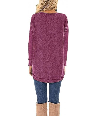 Tops for Women Long Sleeve V Neck Side Split Casual Loose Tunic Top S-2XL Vneck-plum Red $8.83 Tops