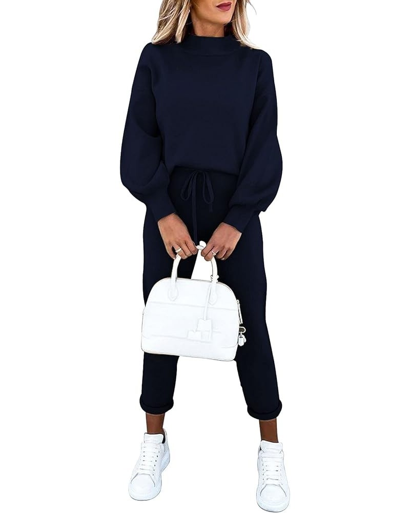 Women's 2 Piece Outfits Long Sleeve Pullover Sweatshirt Jogger Pants Sweatsuit 01-navy Blue $30.58 Activewear