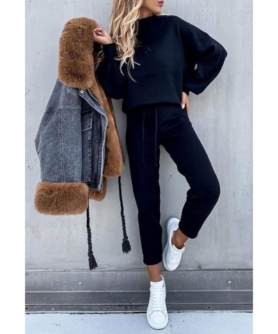 Women's 2 Piece Outfits Long Sleeve Pullover Sweatshirt Jogger Pants Sweatsuit 01-navy Blue $30.58 Activewear