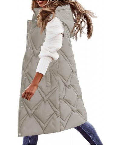 Quilted Warm Coat With Pockets Women's Long Vest Zipper Sleeveless Jacket Winter Quilted Outdoor Fashion Hooded Coat D-green ...