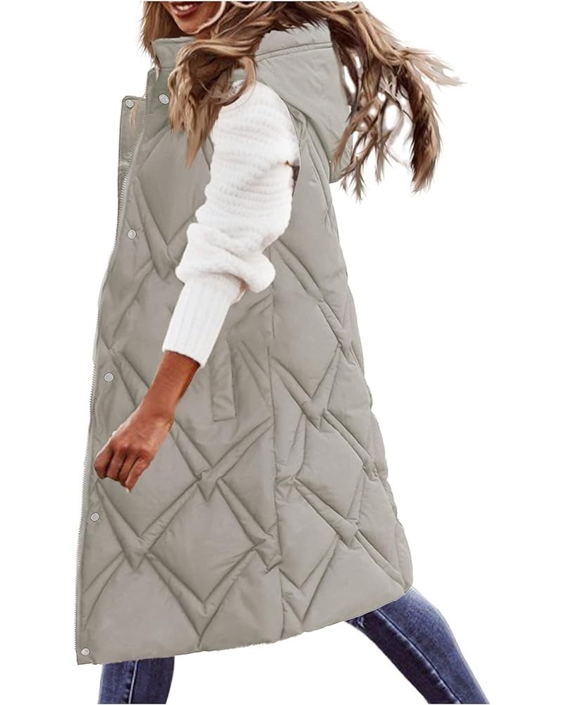 Quilted Warm Coat With Pockets Women's Long Vest Zipper Sleeveless Jacket Winter Quilted Outdoor Fashion Hooded Coat D-green ...