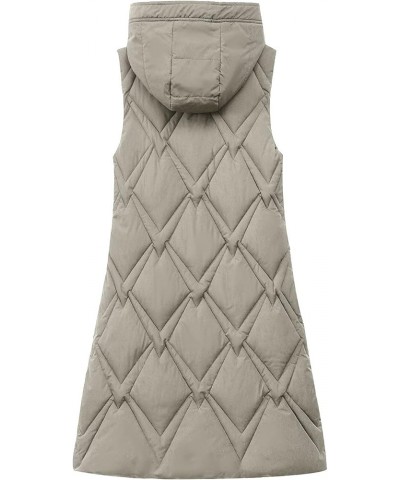 Quilted Warm Coat With Pockets Women's Long Vest Zipper Sleeveless Jacket Winter Quilted Outdoor Fashion Hooded Coat D-green ...