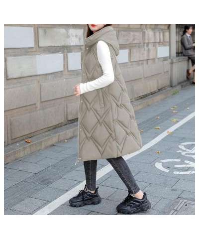 Quilted Warm Coat With Pockets Women's Long Vest Zipper Sleeveless Jacket Winter Quilted Outdoor Fashion Hooded Coat D-green ...