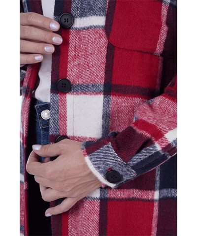 Womens Long Sleeve Plaid Wool Blend Pea Coat Button Up Shacket Shirt Long Jacket Coat Red $26.78 Coats