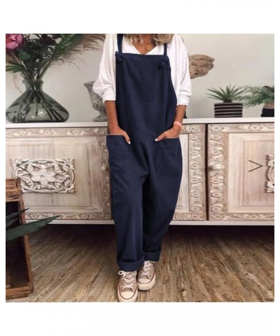 Plus Size Jumpsuits for Womens Bib Overalls Adjustable Straps Loose Jumpsuit Summer Wide Leg Comfy Rompers with Pockets 01-na...