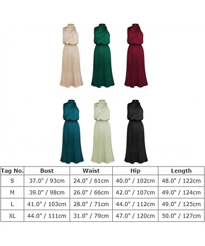 Women's Satin Mock Neck Maxi Dress Sleeveless Elegant Elastic High Waist Formal Wedding Cocktail Prom Party Dresses Lake Blue...