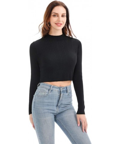 Women's Cute Cropped Sweater Top Cable Knit Mock Neck Pullover Light Weight Black $14.49 Sweaters