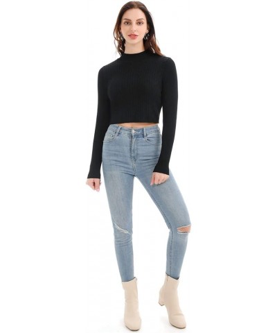 Women's Cute Cropped Sweater Top Cable Knit Mock Neck Pullover Light Weight Black $14.49 Sweaters