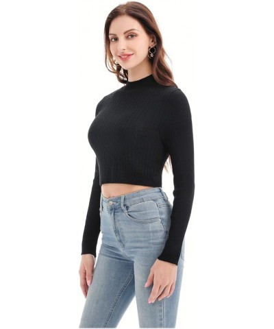 Women's Cute Cropped Sweater Top Cable Knit Mock Neck Pullover Light Weight Black $14.49 Sweaters