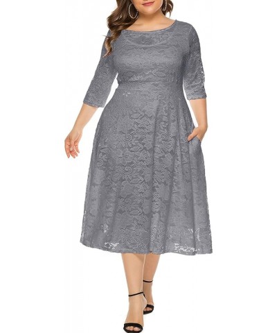 Womens Floral lace Plus Size Midi Dress Scooped Neckline Cocktail Party Dress Gray-0134 $34.55 Dresses