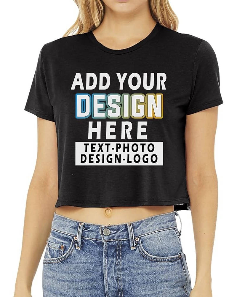 Custom Women's Cropped Tee Add Your Design Photo Logo Text Flowy Short Sleeve Crop T-Shirt Black $10.71 T-Shirts