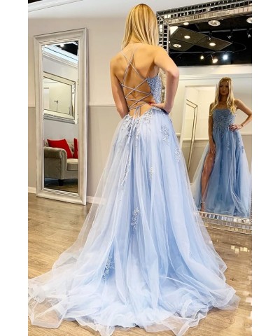 Women's Lace Criss-Cross Prom Dresses 2023 with Slit Spaghetti Straps Long Formal Evening Gowns YZTS058 Wine Red $35.70 Dresses