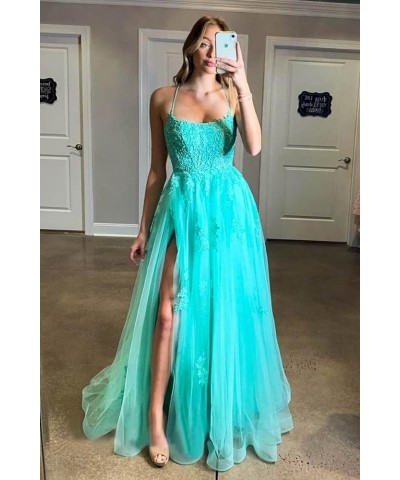 Women's Lace Criss-Cross Prom Dresses 2023 with Slit Spaghetti Straps Long Formal Evening Gowns YZTS058 Wine Red $35.70 Dresses