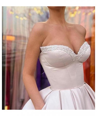 Sweetheart Strapless Short Homecoming Dresses Satin A-line Prom Party Gowns with Pockets White $33.37 Dresses