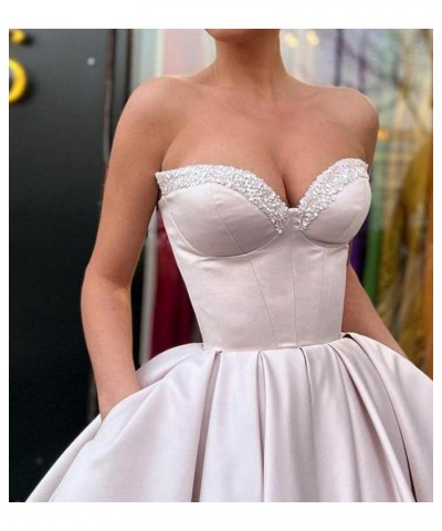 Sweetheart Strapless Short Homecoming Dresses Satin A-line Prom Party Gowns with Pockets White $33.37 Dresses