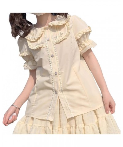 Women's Sweet Princess Blouse Tops Pan Collar Lace Ruffle Buttons Down Shirt F-apricot $11.20 Blouses