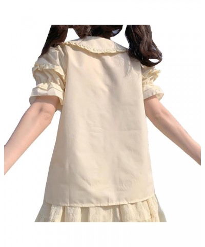 Women's Sweet Princess Blouse Tops Pan Collar Lace Ruffle Buttons Down Shirt F-apricot $11.20 Blouses