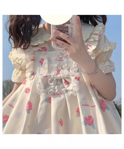 Women's Sweet Princess Blouse Tops Pan Collar Lace Ruffle Buttons Down Shirt F-apricot $11.20 Blouses