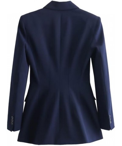 Autumn Office Lady Slim Suits Quilting Decoration One-Button Notched Collar Flap Pockets Blazer Women Top Deep Blue $31.20 Suits