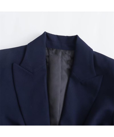 Autumn Office Lady Slim Suits Quilting Decoration One-Button Notched Collar Flap Pockets Blazer Women Top Deep Blue $31.20 Suits