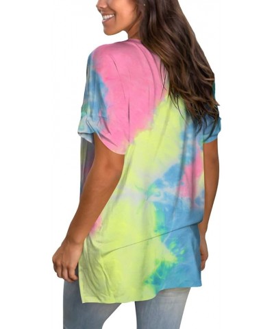 Women's V Neck T Shirts Short Sleeve Side Split Summer Casual Tops A-tie Dye Rainbow $16.81 T-Shirts