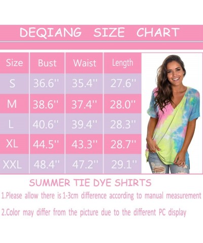 Women's V Neck T Shirts Short Sleeve Side Split Summer Casual Tops A-tie Dye Rainbow $16.81 T-Shirts