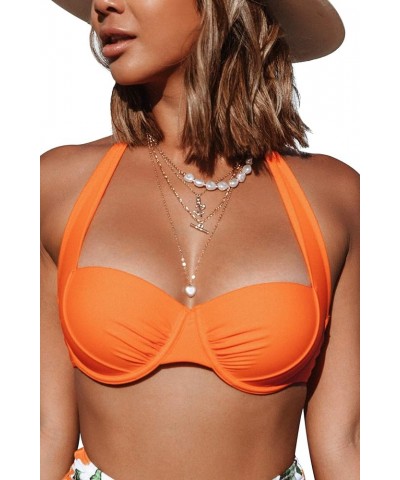 Women's Halter Push Up Bikini Top with Underwire Orange $12.69 Swimsuits