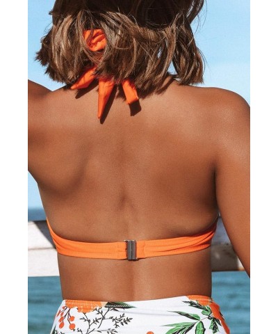 Women's Halter Push Up Bikini Top with Underwire Orange $12.69 Swimsuits