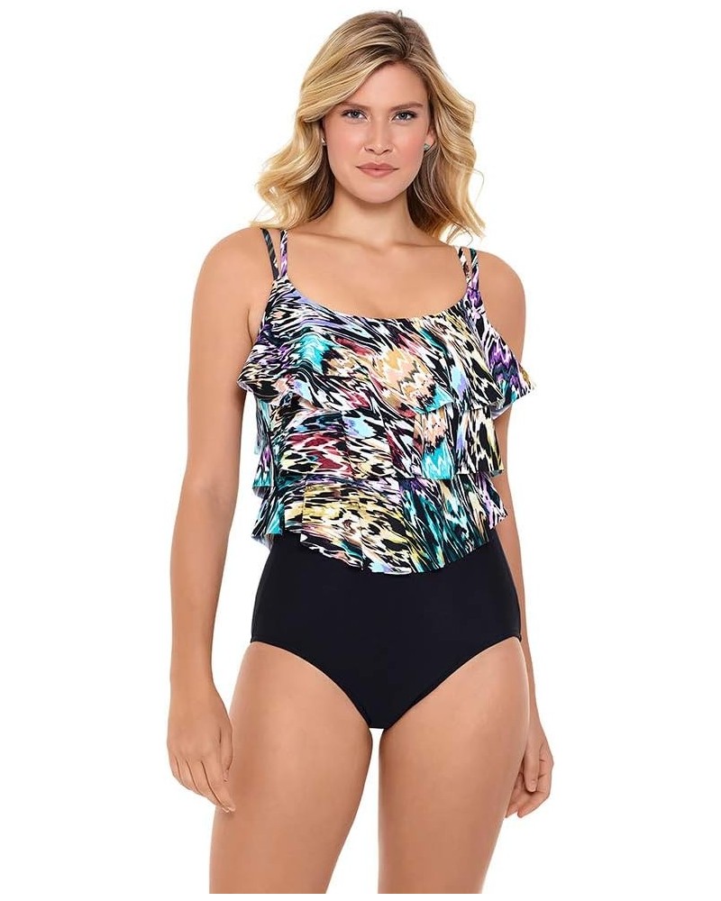 Women's Plus Size Swimwear Color Blaze Triple Tier Mio Soft Cup Tummy Control One Piece Swimsuit Multi $35.88 Swimsuits