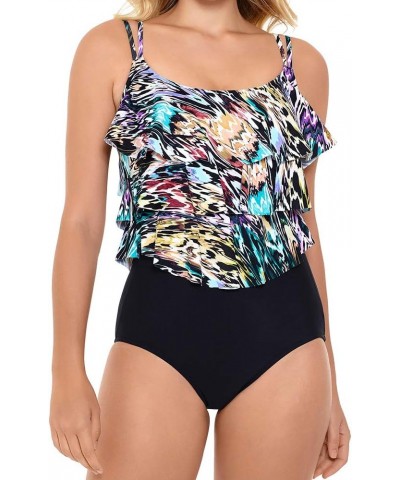 Women's Plus Size Swimwear Color Blaze Triple Tier Mio Soft Cup Tummy Control One Piece Swimsuit Multi $35.88 Swimsuits