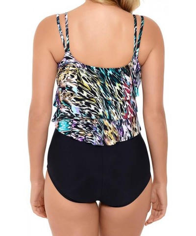 Women's Plus Size Swimwear Color Blaze Triple Tier Mio Soft Cup Tummy Control One Piece Swimsuit Multi $35.88 Swimsuits