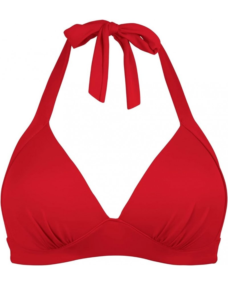 Women's Vintage 50s Halter Neck Tie Knot Back Soft Molded Padding Bikini Top Swimsuit Bathing Suit Tops Only Red $10.00 Swims...