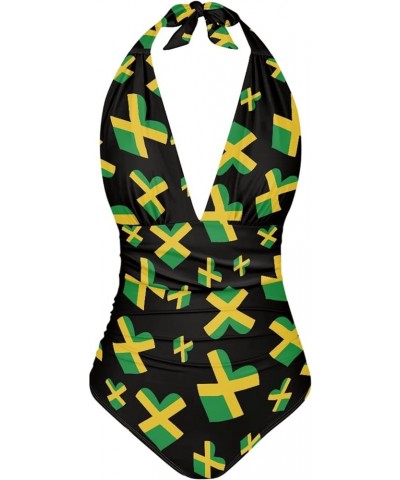 Womens Tummy Control Bathing Suit Sexy One Piece Swimsuits Slimming Halter Ruched Swimwear Jamaica Flag $17.97 Swimsuits