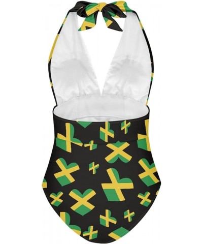 Womens Tummy Control Bathing Suit Sexy One Piece Swimsuits Slimming Halter Ruched Swimwear Jamaica Flag $17.97 Swimsuits