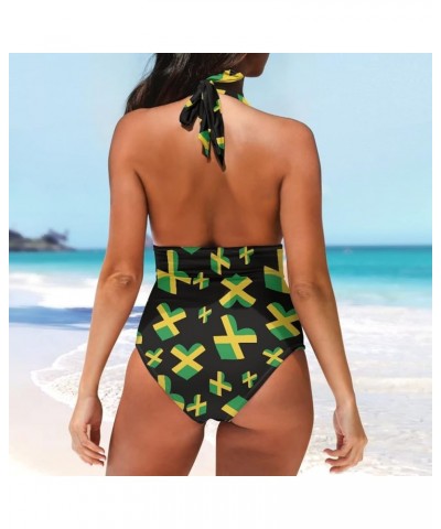 Womens Tummy Control Bathing Suit Sexy One Piece Swimsuits Slimming Halter Ruched Swimwear Jamaica Flag $17.97 Swimsuits